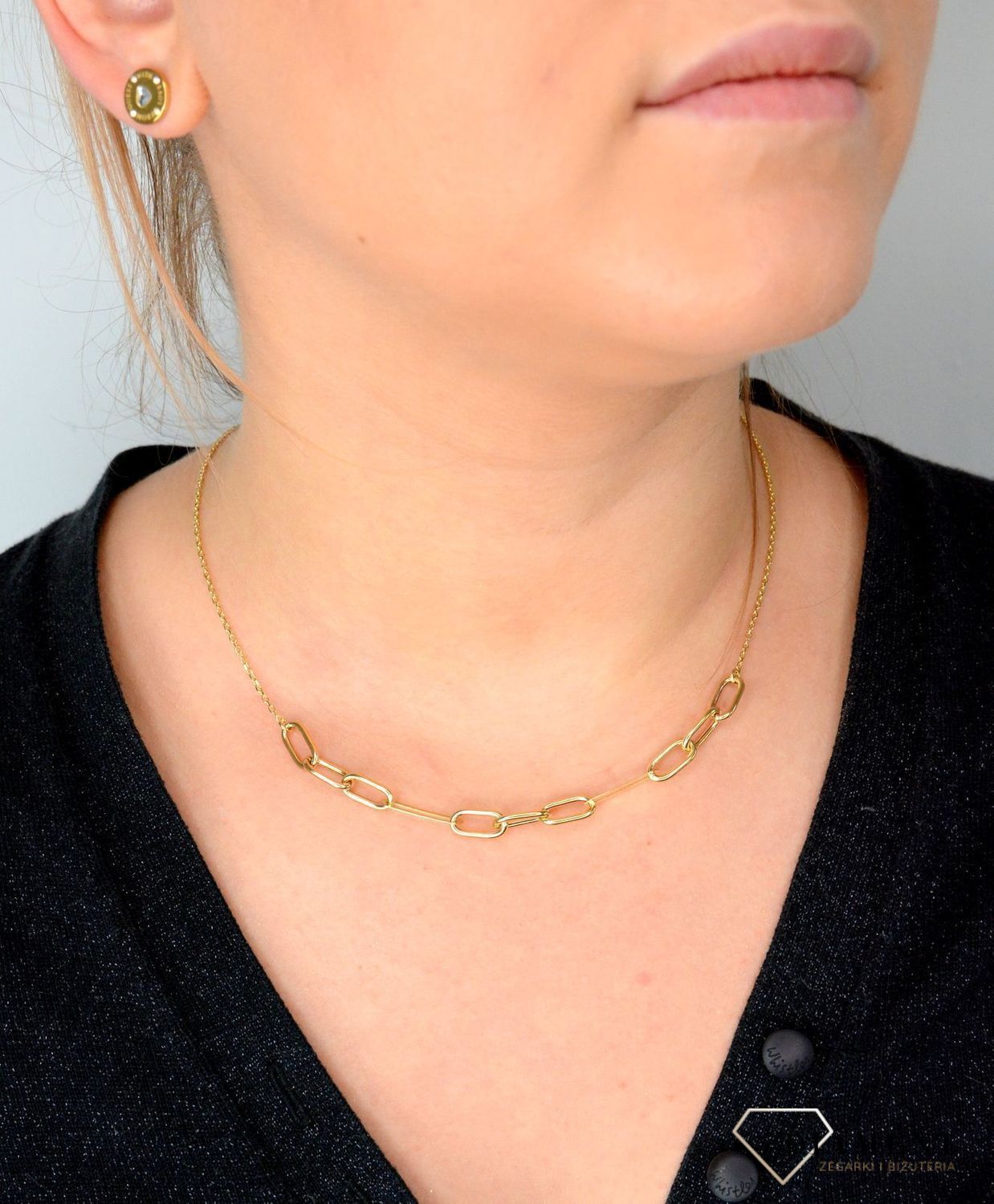 Złoty naszyjnik z modnym wzorem równych ogniw NA 2967.jpg